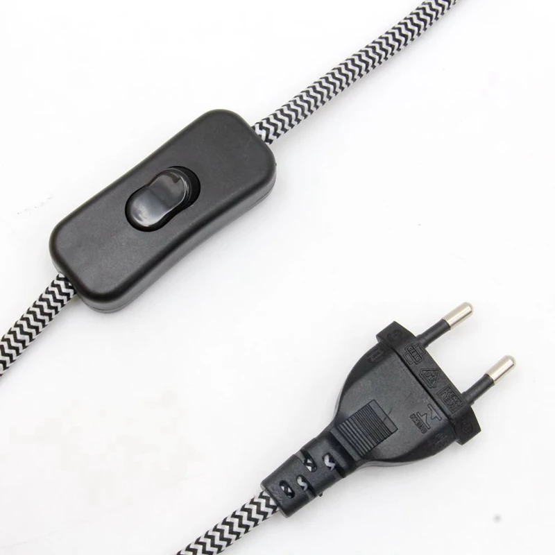 European Plug Fabric Braided Power Cord with Inline Switch
