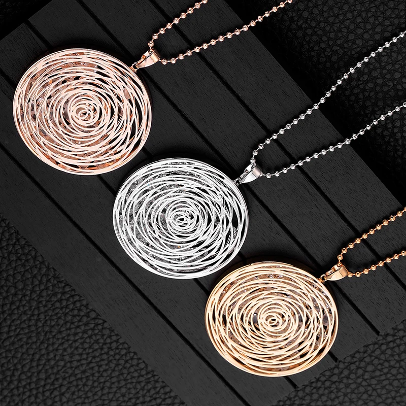 Полое винтажное длинное ожерелье Золотое серебро круглый медальон Подвеска цепочка на свитер модное ювелирное изделие хрустальное ожерелье для женщин подарок