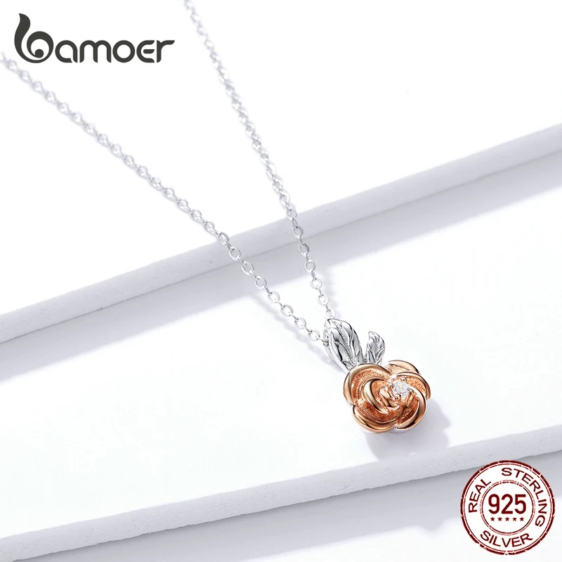 Bamoer GAN155 подлинное 925 пробы Серебряное стильное розовое золотое ожерелье с подвеской в виде цветка Bloosom дизайн свадебные украшения