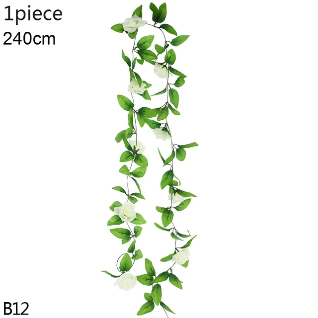 Artificial Flowers Vine Garland Wisteria Silk Artificial Rattan Hanging Flowers Romantic Wedding Arch Decoration Fake Ivy Plants B12-1pcs-white