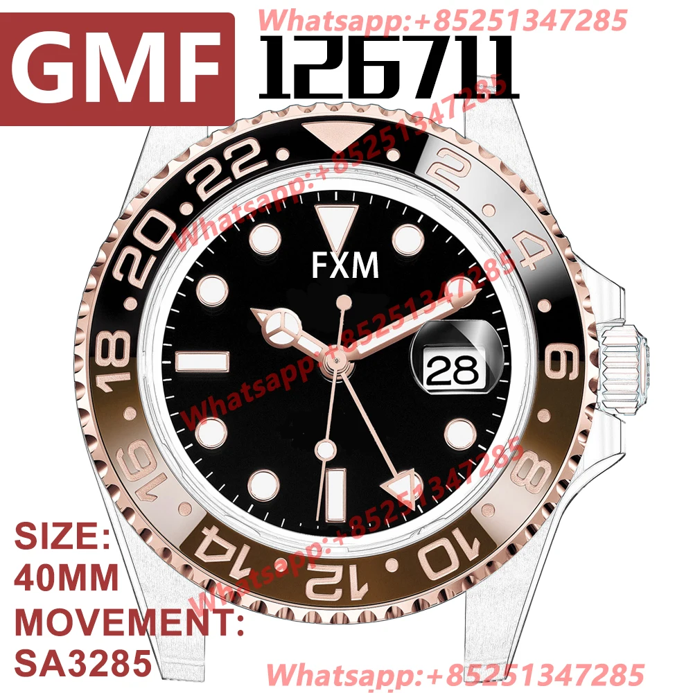 Men's Automatic Mechanical Watch GMT-Master II 126711 CHNR SSRG 904L 18K Gold GMF 1:1 Best Edition A3285 AAA Replica Super Clone |