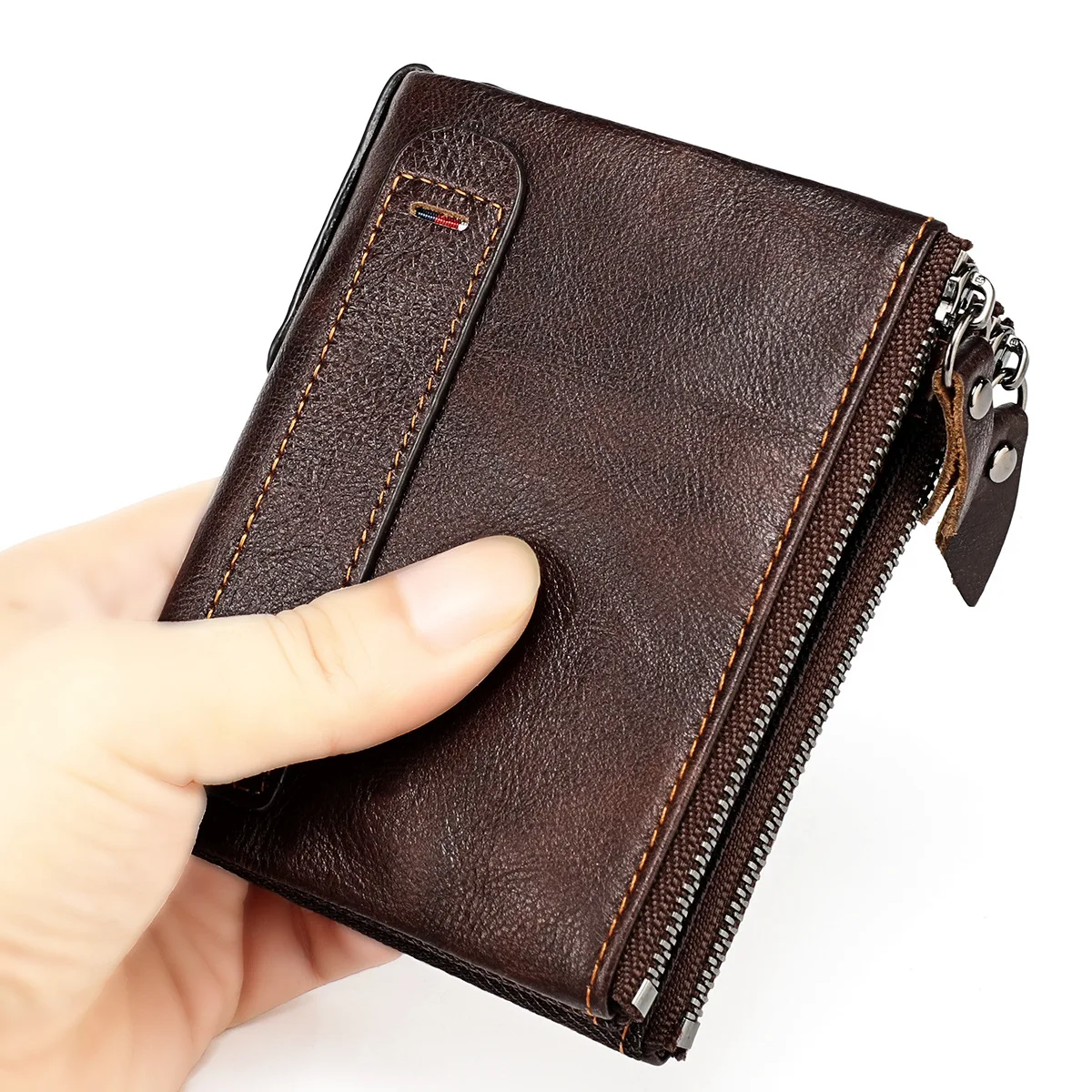 

Vintage Genuine Leather Men Wallets Double Zipper Large Capacity Male Card Holder Purse Wallet