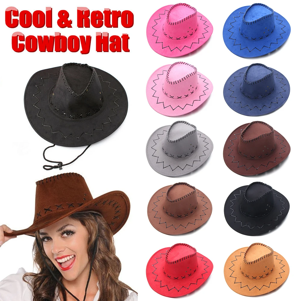 Western Cowboy Hat for Men Women Kids Fedora Outdoor Wide Brim Faux Leather Summer Wide Brim Beach Travel Cap Black White Pink