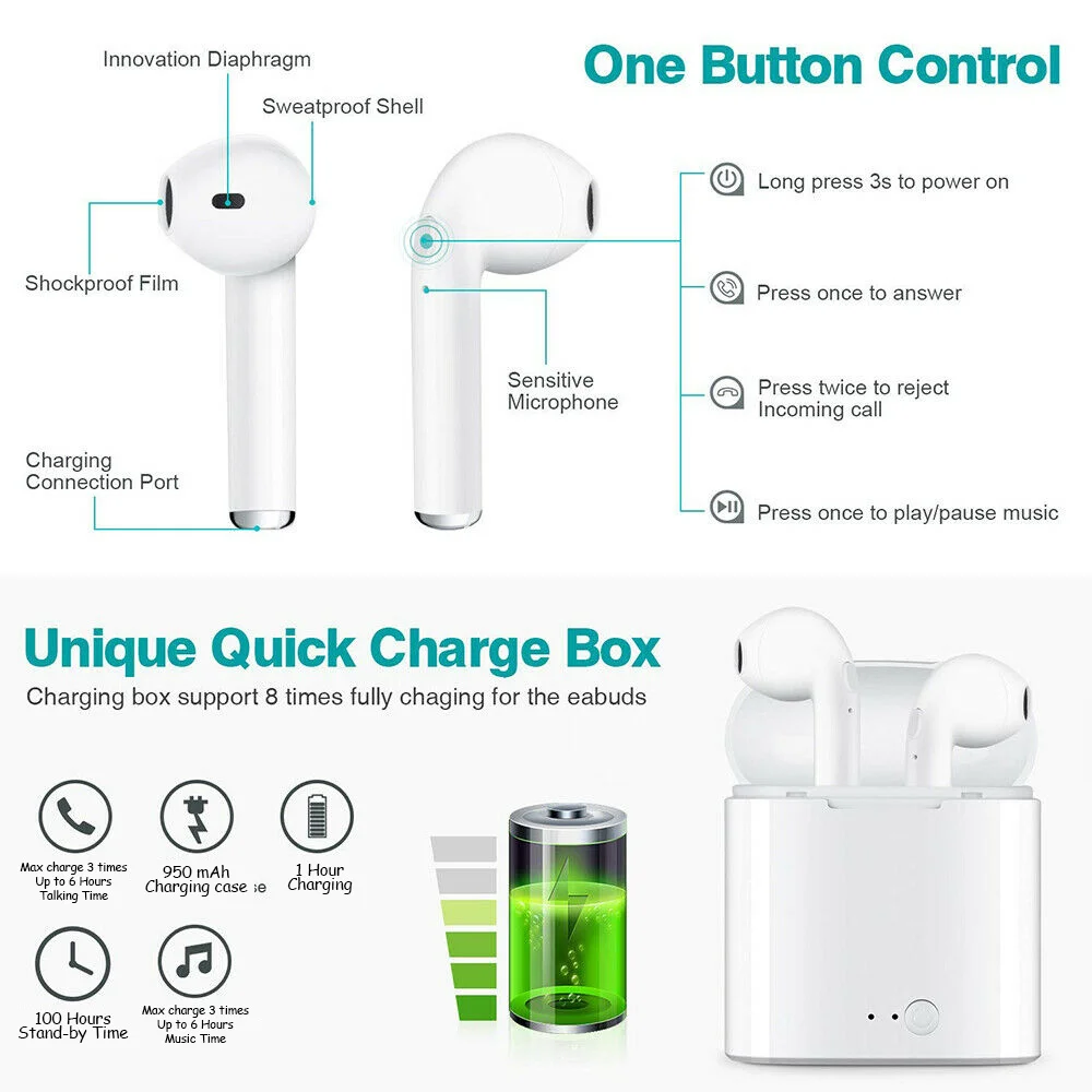 Bluetooth Earphones I7s TWS Sports Fitness Wireless Headsets Stereo Wireless Bluetooth Earphone With Charging Box for All Phone Bluetooth Earphones I7s TWS Sports Fitness Wireless Headsets Stereo Wireless Bluetooth Earphone With Charging Box for All Phone