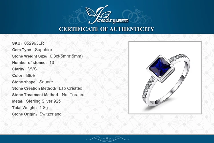 JewelryPalace Square Created Blue Sapphire 925 Sterling Silver Ring for Women Fashion Fine Jewelry JewelryPalace Square Created Blue Sapphire 925 Sterling Silver Ring for Women Fashion Fine Jewelry