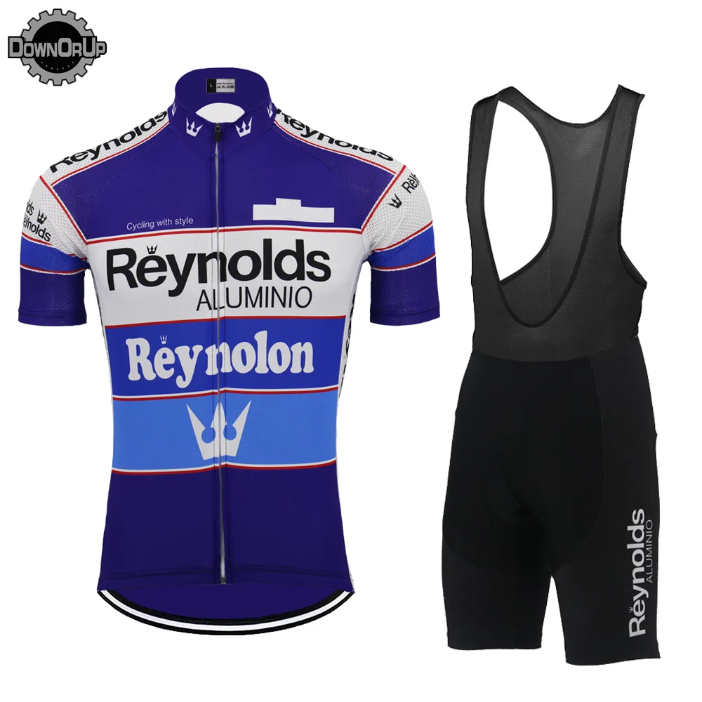 Conjunto de Jersey de Ciclismo de manga corta para hombre, ropa deportiva clásica de secado rápido y transpirable, color azul, Reynolds