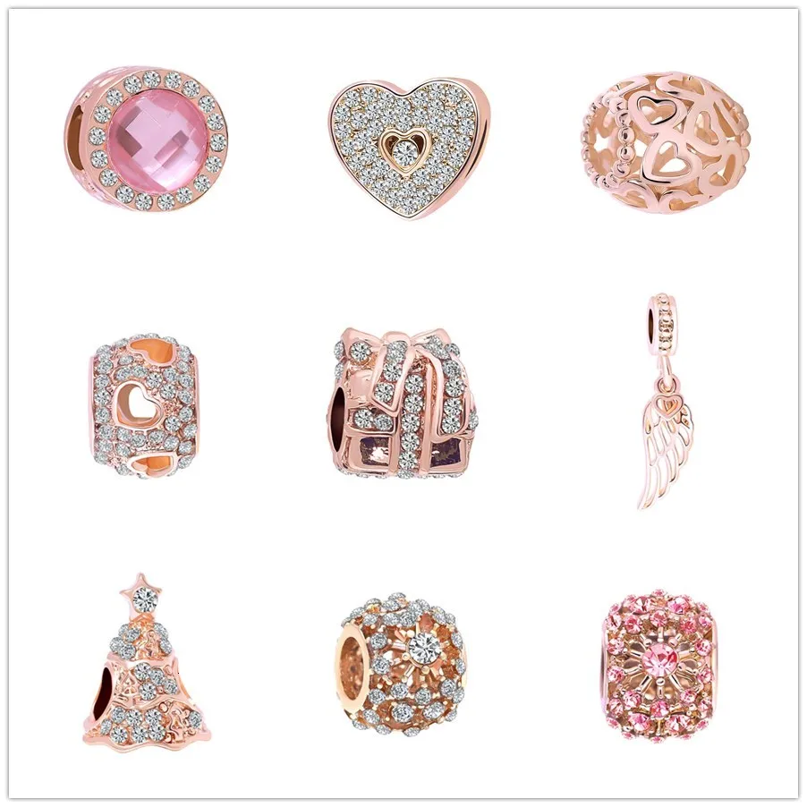 hot Selling rose gold haert wing Christmas tree beads Pendant Fit Original Bead Bracelet For Women Charm DIY Jewelry | Украшения и