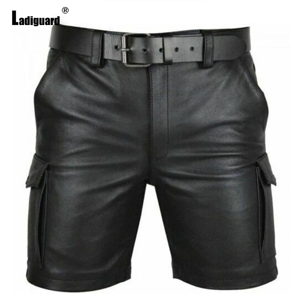 casual shorts for men Men PU Leather Shorts 2021 Summer New Sexy Faux Leather Skinny Shorts Plus size 4xl Male Punk Style Zipper Dance Short Pants mens casual shorts