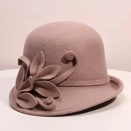 Женские осенние и зимние вечерние шляпы Fedora английская Дамская церковная модная Цветочная женская шляпа в форме колпака нерегулярные шерстяные фетровые шляпы - Цвет: purple pink