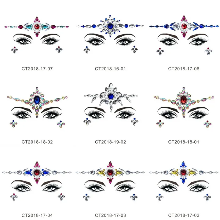 4  Colorful Rhinestone Face StickersB For Women Halloween Christmas Birthday Party Decor Beautiful Resin Gemstone Face Sticker