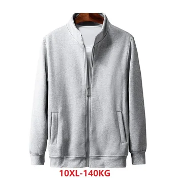 

big 6XL 7XL 8XL men casual Sweatshirts zipper fleece large size 9XL 10XL spring antumn gray cotton 140KG hooded Sweatshirts coat