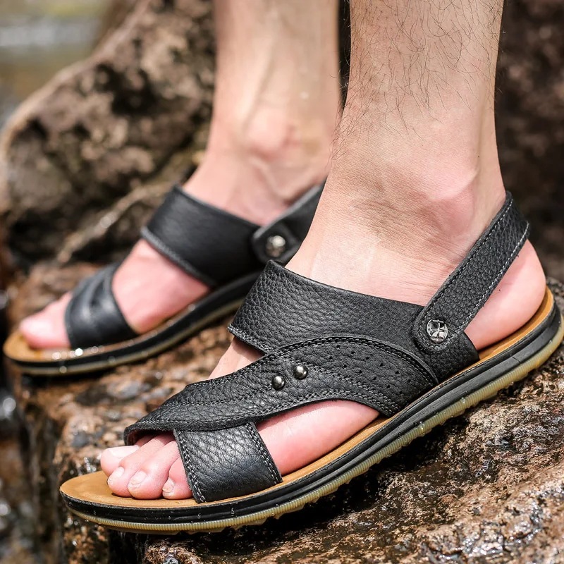 

2018 Summer New Style Genuine Leather Breathable MEN'S Sandals Slipper Casual Anti-slip Men's Sandals