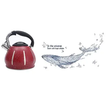 

Abstract Geometric Whale 3D Starry Sky Big Fish Wall Stickers Furnishings & Whistling Tea Kettle with Heat-Proof Handle
