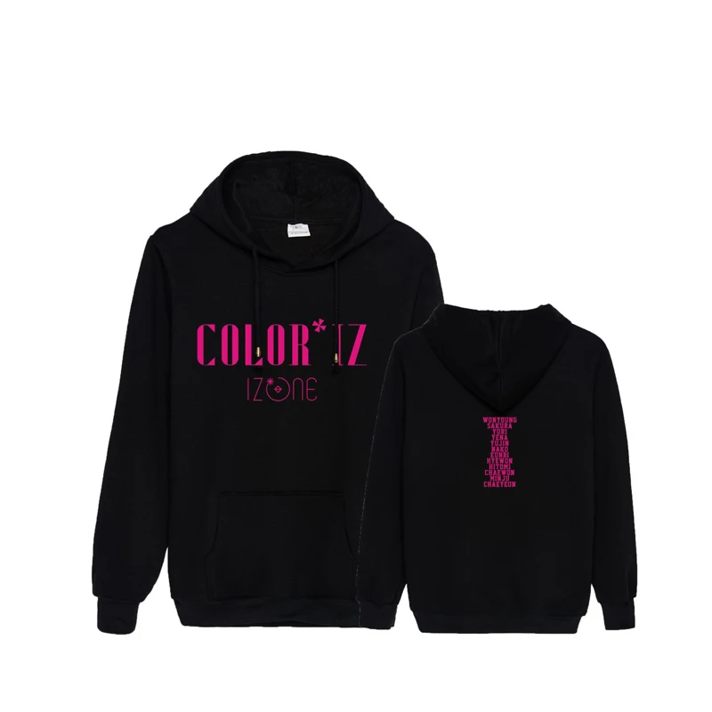 KPOP IZONE комбинированный дебютный альбом COLORIZ концертный с той же толстовкой свободный подростковый мужской и женский хлопок дропшиппинг - Цвет: Черный