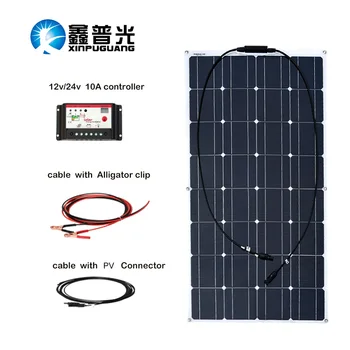 

100w Monocrystalline Solar Panel Cell System 10a Controller Cable pv Connector For 12v Battery Charge Panneau Solaire kit set