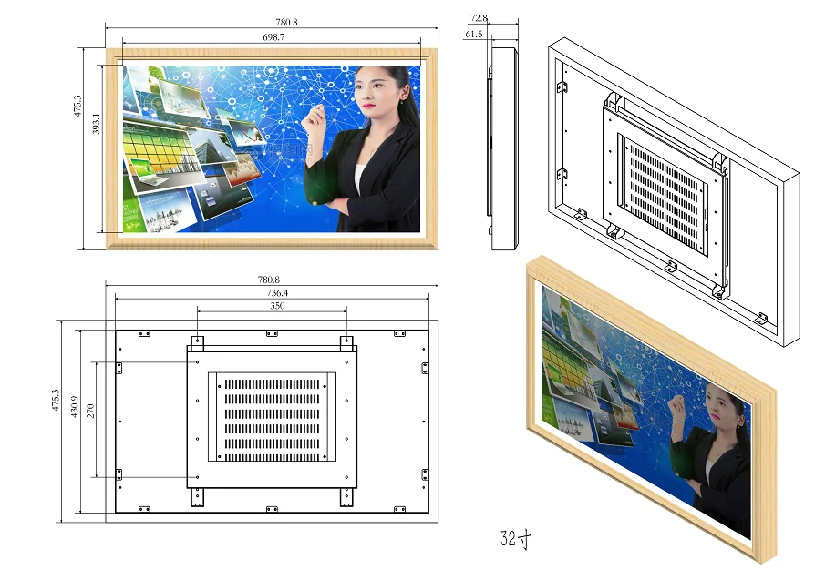 Настенные 3" ips деревянные фото lcd Цифровые вывески android версии 1+ 8G, 1920*1080, 3 цвета на выбор OBKY-MY320ASM