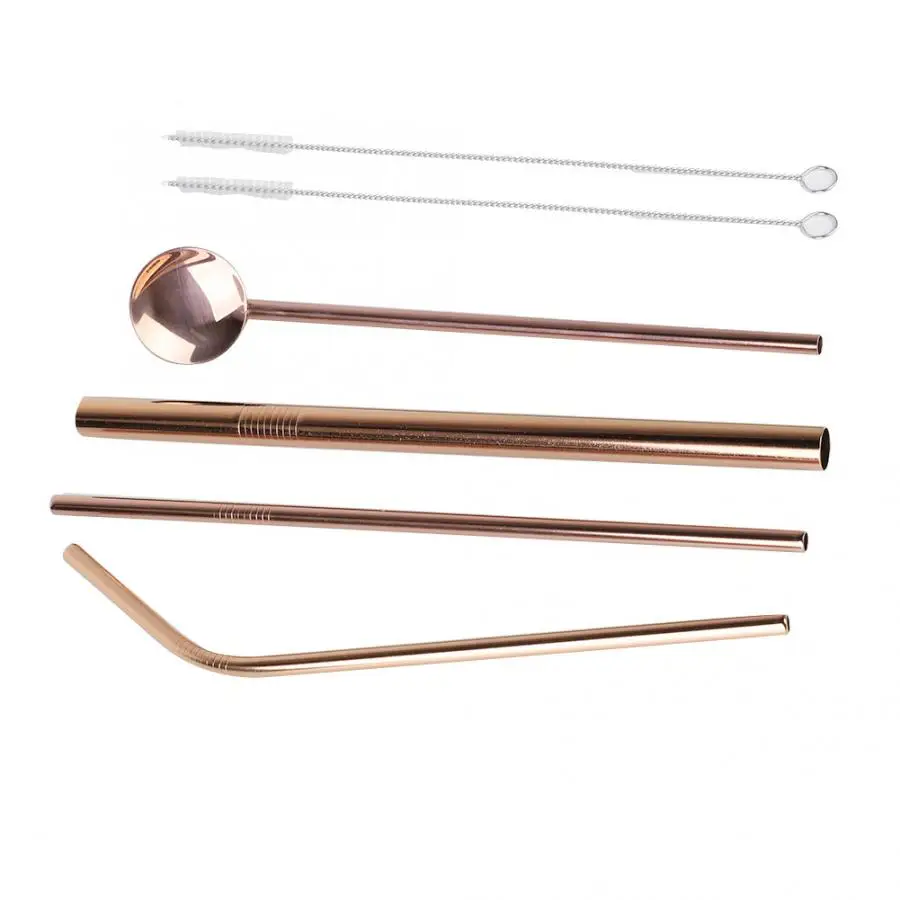

New Rose Gold Straw Set Reusable Drinking Stainless Steel Straw Metal Safe Straws Spoon / Brush / Box Set