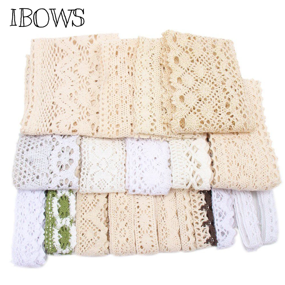 

IBOWS 2m/roll Cotton Embroidered Lace Net Ribbons Fabric Trim for DIY Sewing Handmade Craft Materials Clothes Decoration Lace