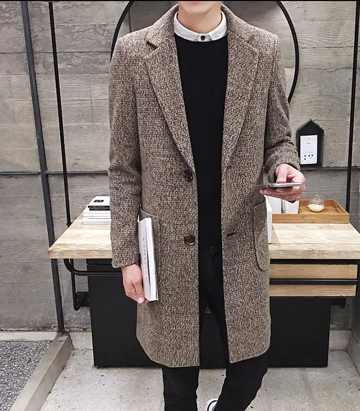 Autumn And Winter Men's Slim Woolen Coat Korean Long Section Fashion Woolen Coat