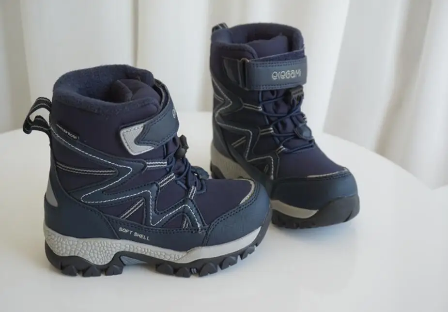 Dark blue Экспорт erros с шерстью теплая хлопковая обувь Детские уличные Водонепроницаемые зимние ботинки Нескользящие походные лыжные ботинки - Цвет: Dark blue