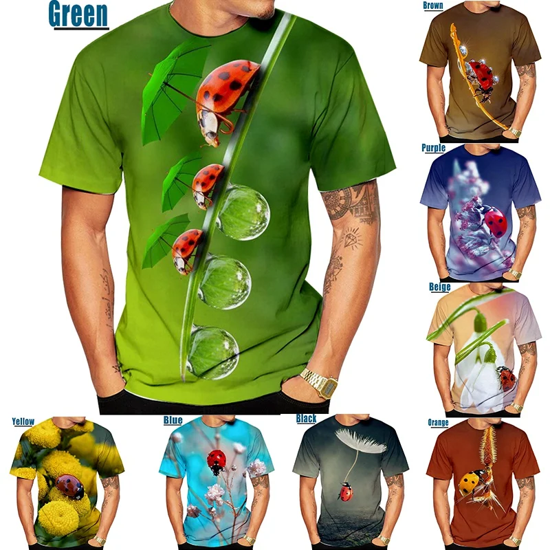 2021 Summer New Seven Star Ladybug 3D Printed T-shirt Men's/Women's Fashion casual short sleeve shirt tops XS~5XL | Мужская