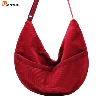 

large high capacity women corduroy tote bag ladies casual womens shoulder bag hobo handbags femme bolsa women messenger bags red