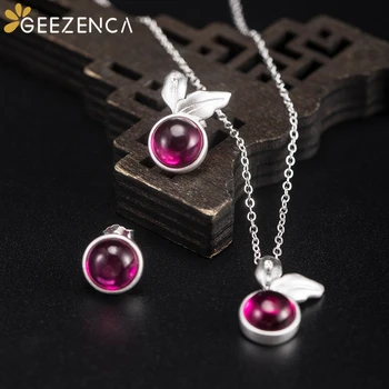 

925 Sterling Silver red Corundum Stud Earring Pendant Necklace Jewelry Sets Fish-tail Simple Cute Trendy Fine Jewelry For Women