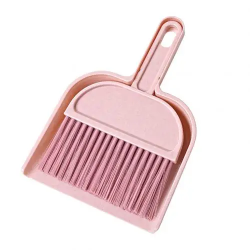 2 шт. мини настольный щетка для чистки пыли маленькая метла бытовой совок набор напольный стол угловой очиститель бесом горячая распродажа - Цвет: Розовый