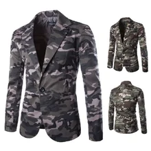 Luclesam blazer masculino camuflado, casual, jaqueta com um botão, justa, traje