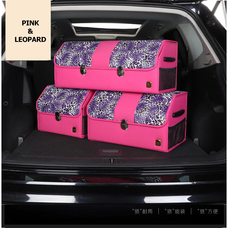 PU Leather Car Trunk Storage Organizer Box, Rear Racks Accessories for Stowing Tidying Foldable Car Accessories