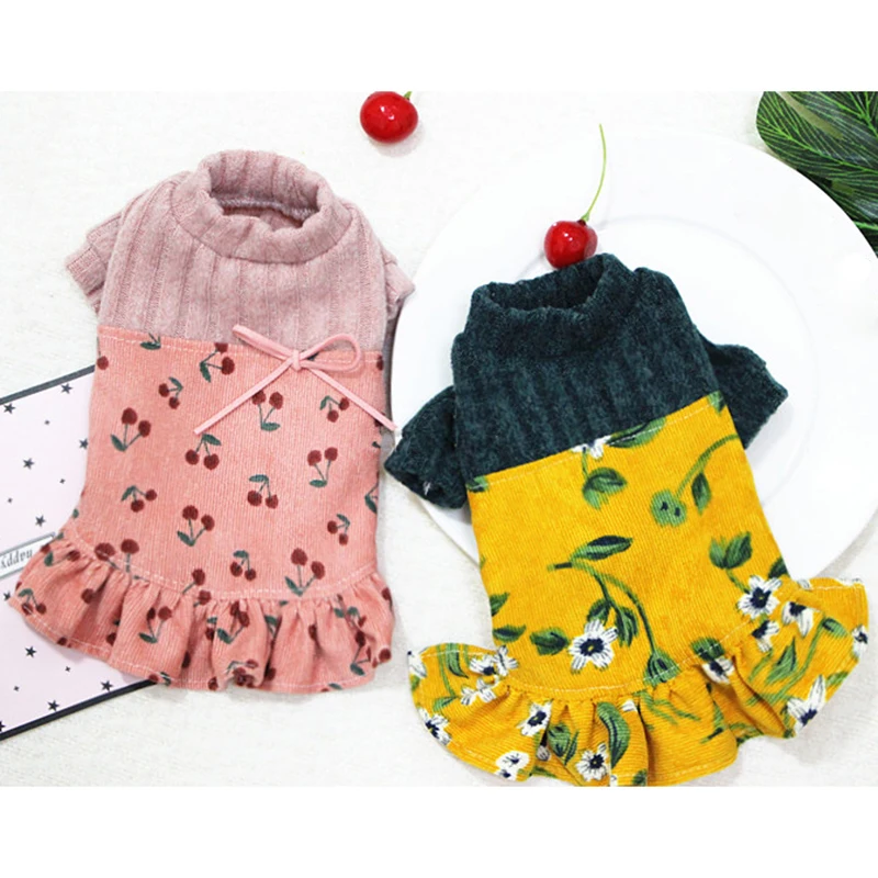 Pet Dog Dress Casual Sweet Style Puppy Clothes Fake Two Piece Suit Party Tutu For Small Dogs Chihuahua Poodle Fleece Skirt | Дом и сад