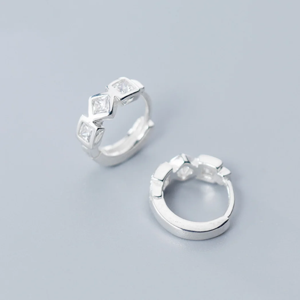 925 Sterling Silver Geometric Square CZ Huggie Hoop Earrings Women A1860