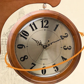 

Wall Solid Clock Wooden Timer Wood Double Sided Wall Clock Living Style Wedding Decoration Zegar Vintage Wandklok Clocks 40A0854