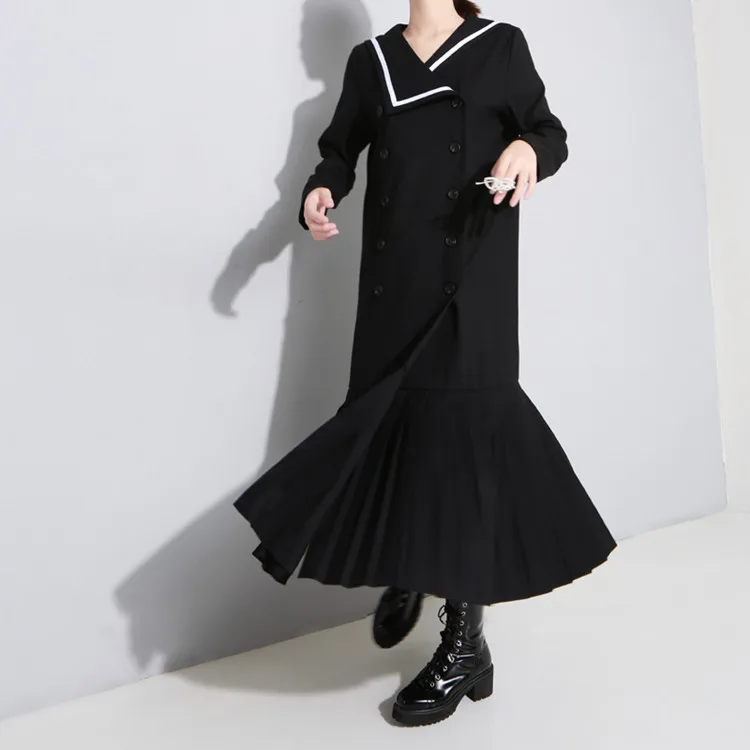 

2019 autumn new long coat women fashion simple solid color double-breasted lapel comfortable casual windbreaker