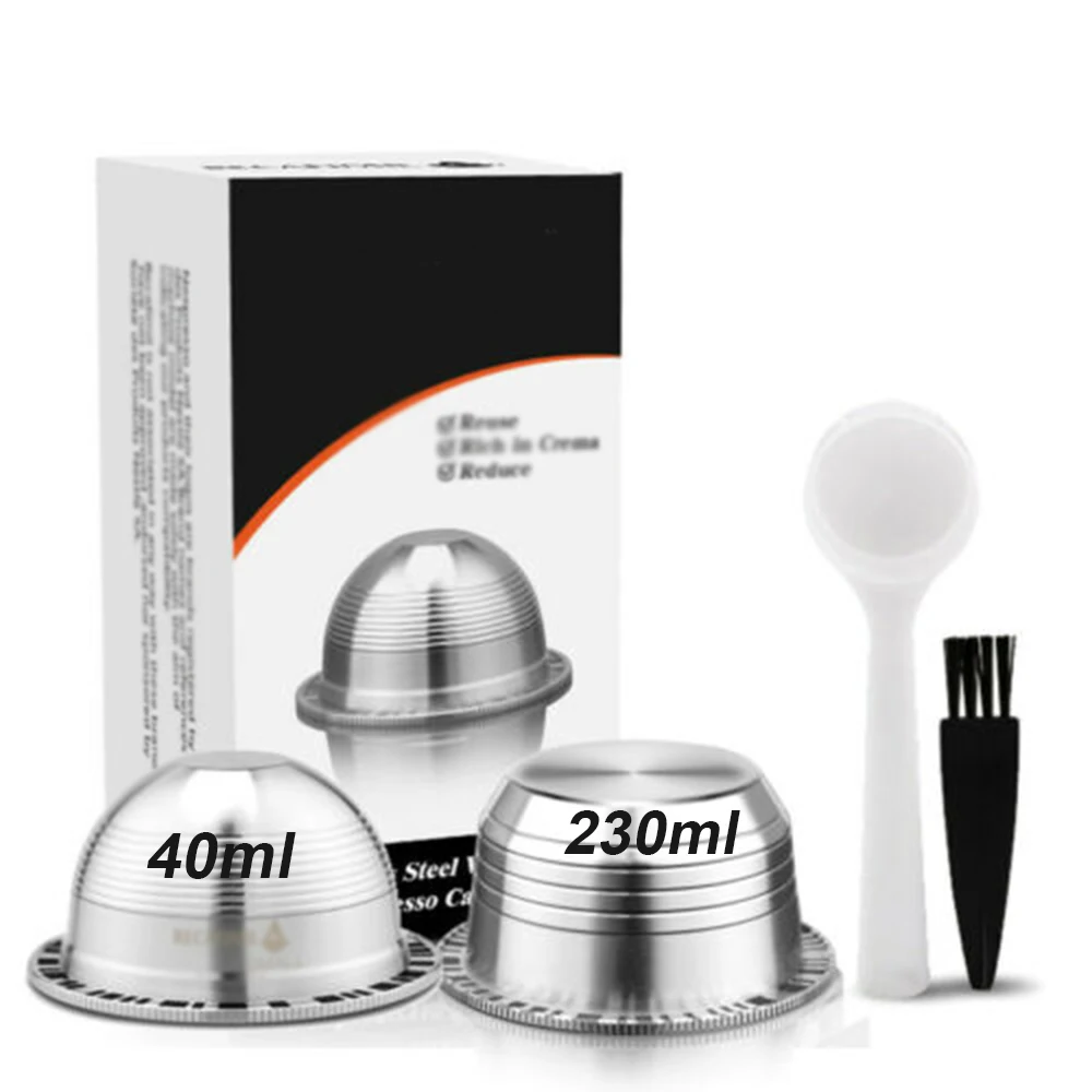 

2*Coffee Capsules+1*Spoon+1*Brush Reusable Refillable Coffee Pod for Nespresso Vertuo ENV135BAE for Krups XN 9031