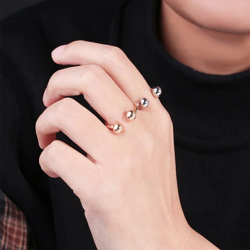 Bijoux pour femmes géométriques simples réglables en or et argent avec deux anneaux en os ouverts et perles de style mode 2025_voghion.com