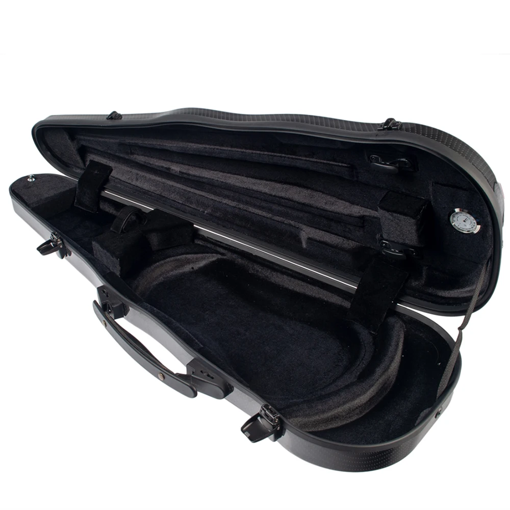 

4/4 Full Size Long Violin Hard Case Complex Carbon Fiber Material Built-in Hygrometer Black with Carry Handle Straps