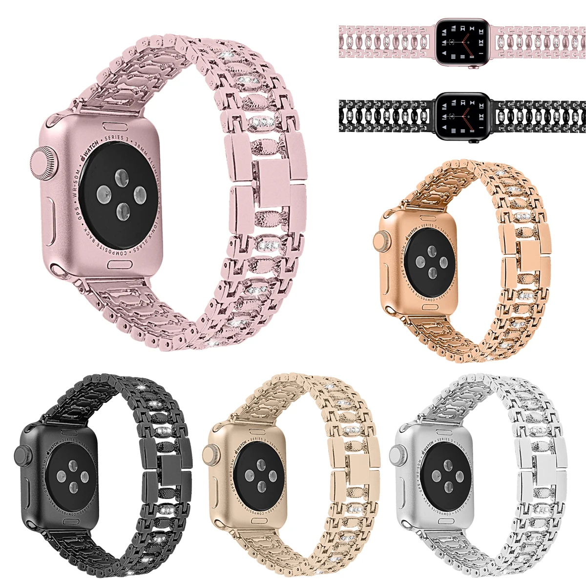 Нержавеющая сталь Для женщин bling для apple watch, ремешок 38 мм/40 мм/42 мм/44 мм браслет регулируемый ремешок для apple watch 5/4/3/2/1 ремешок