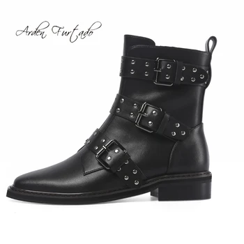

Arden Furtado Fashion Women's Shoes Winter Sexy Elegant Ladies Boots Pure Color Buckle Short Boots Concise Leather Classics