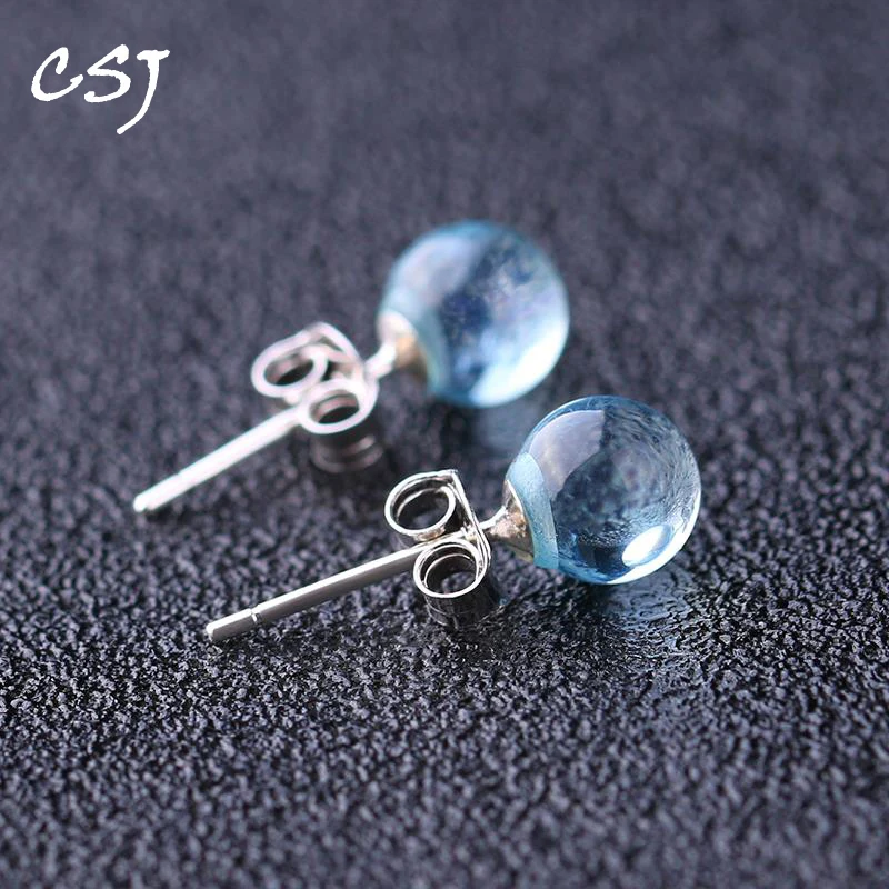 Женские серьги с аквамарином CSJ из 100% натурального серебра 925 пробы вечерние