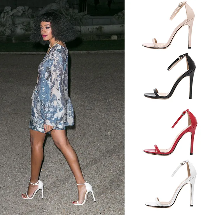 

2018 Goddess Losing-Classic Straight-line Buckle Patent Leather Sandals Ankle Ring with Stiletto Sandals