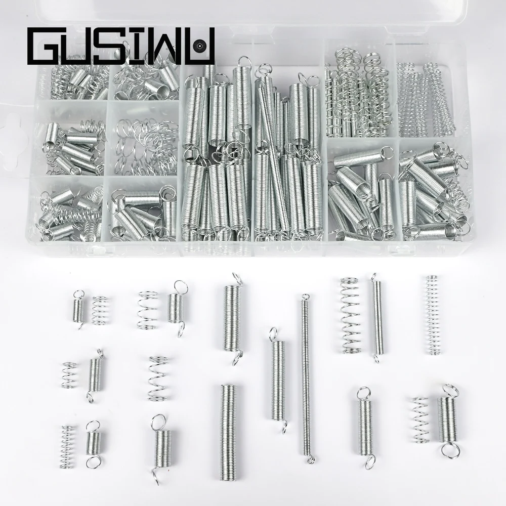 GUSIWU-kit d'assortiment de fils à ressort de compression en acier plaqué zinc, ensemble d'outils matériels, 200 pièces/ensemble