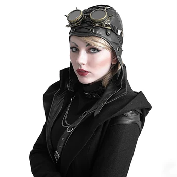 

Knight Vintage PU Leather Flying Cap Woman Steampunk Hat Millinery Goggles Hats Woman Cosplay Accessories Retro Motorcycle Hat