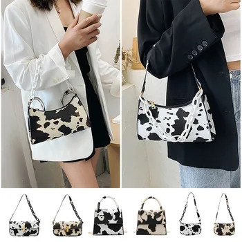 

2020 Popular Simple Female Daily Bag Fashion Cow Milk Print Women Handbag Totes Female Casual Underarm Shoulder Bags for Girls