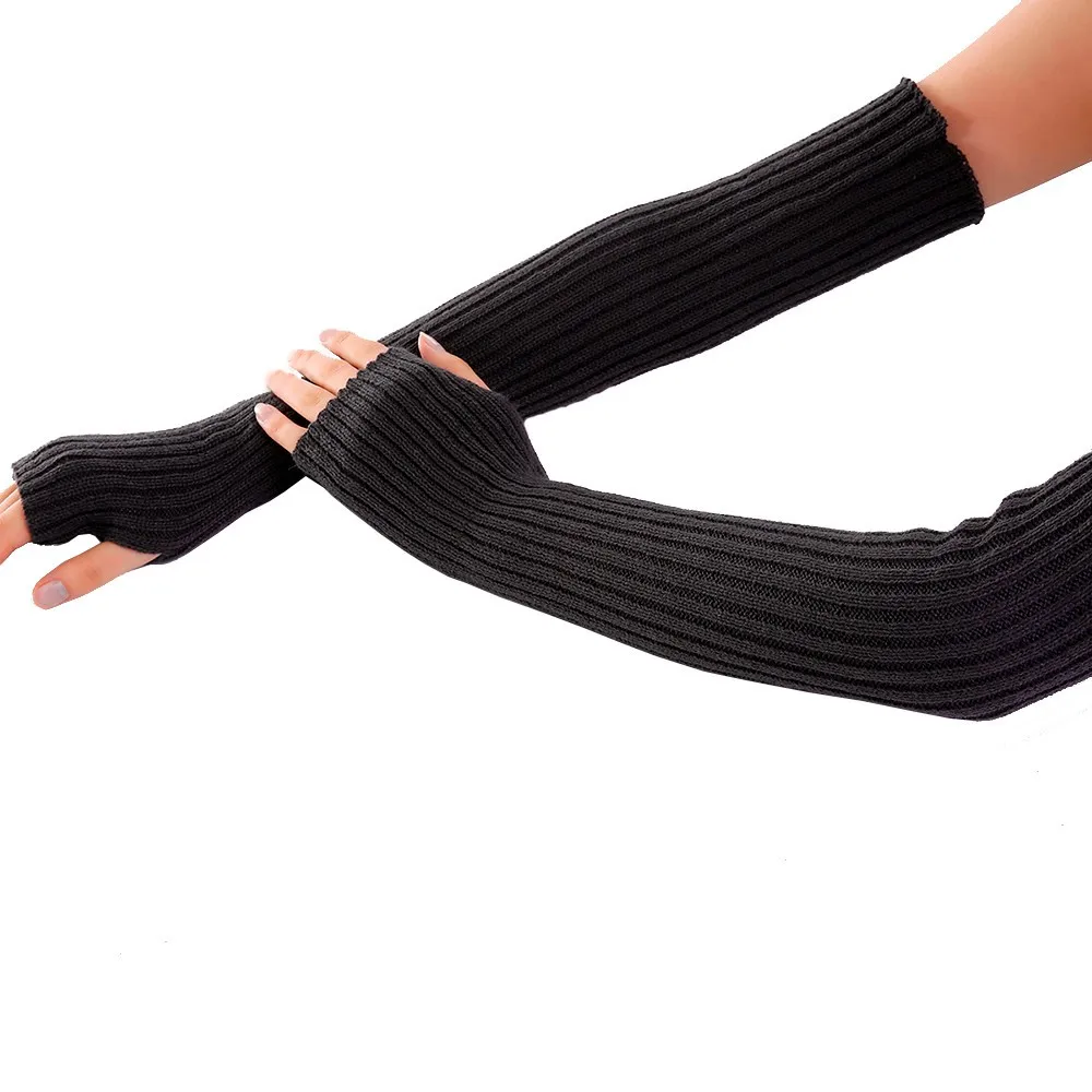 2019 осень зима 52 см женские шерстяные теплые Вязанные шерстяные рукава Твердые сверхтонкие длинные вязанные перчатки-митенки # P30