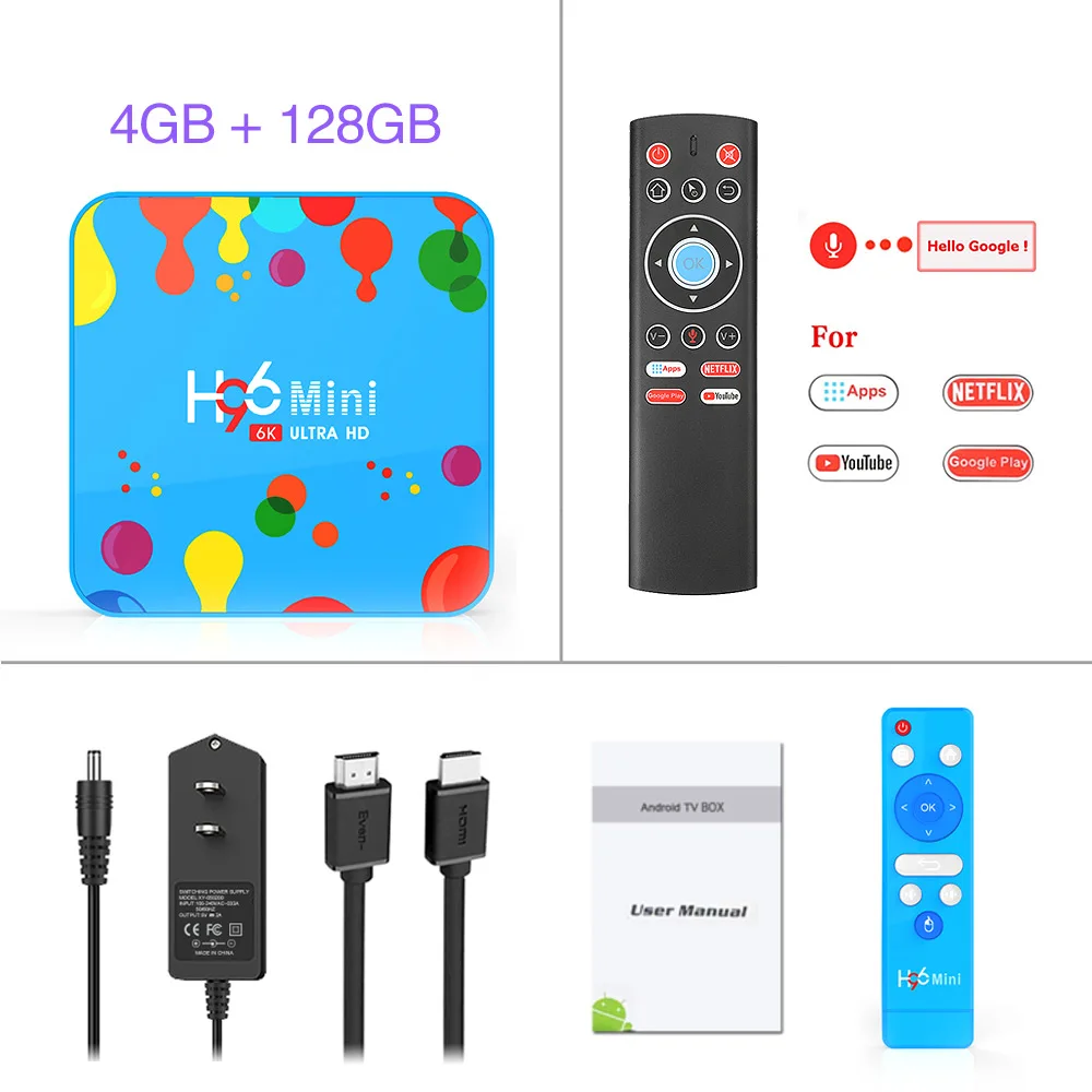 H96 Мини Android 9,0 ТВ приставка Allwinner H6 6K H.265 USD3.0 двойной Wifi HDR Поддержка Google плеер Youtube телеприставка 4 ГБ 32 ГБ 128 ГБ - Цвет: 4G 128G T1 Voice R