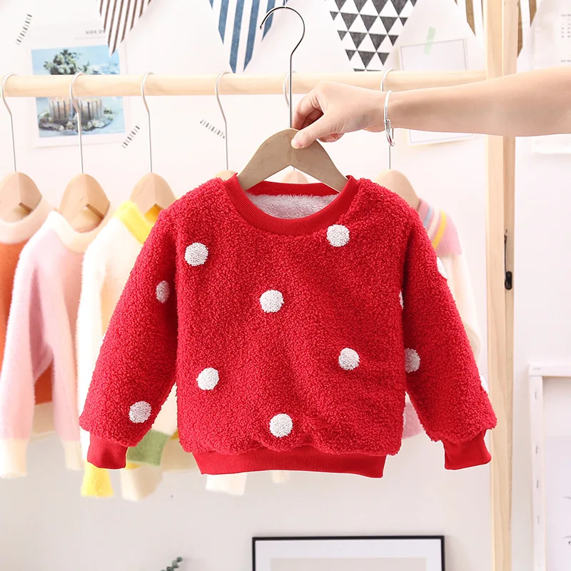 Зимняя одежда для маленьких мальчиков и девочек, бархатный свитер, пальто, одежда для малышей, толстовки на день рождения, детские пуловеры комбинезоны - Цвет: red 2