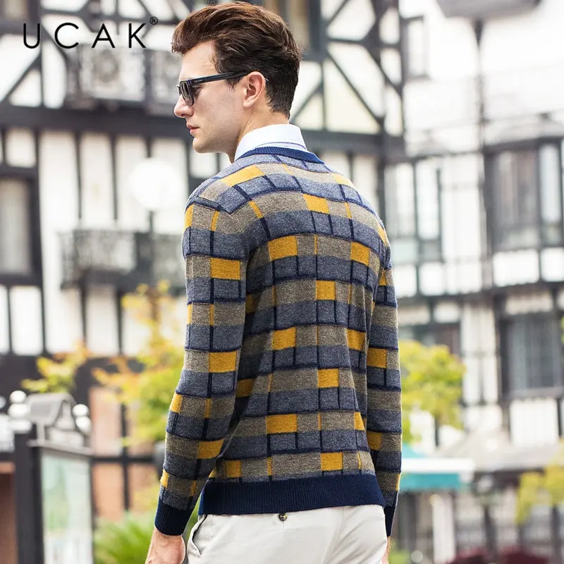 UCAK бренд мериносовой шерстяной мужской свитер Осень Зима Новое поступление уличная мода Pull Homme кашемировый пуловер для мужчин U3057