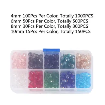 

10 Assorted Colors Briolette Crystal Glass Beads Faceted Briollete Rondelle Spacer Bead Jewelry Making with Container Box