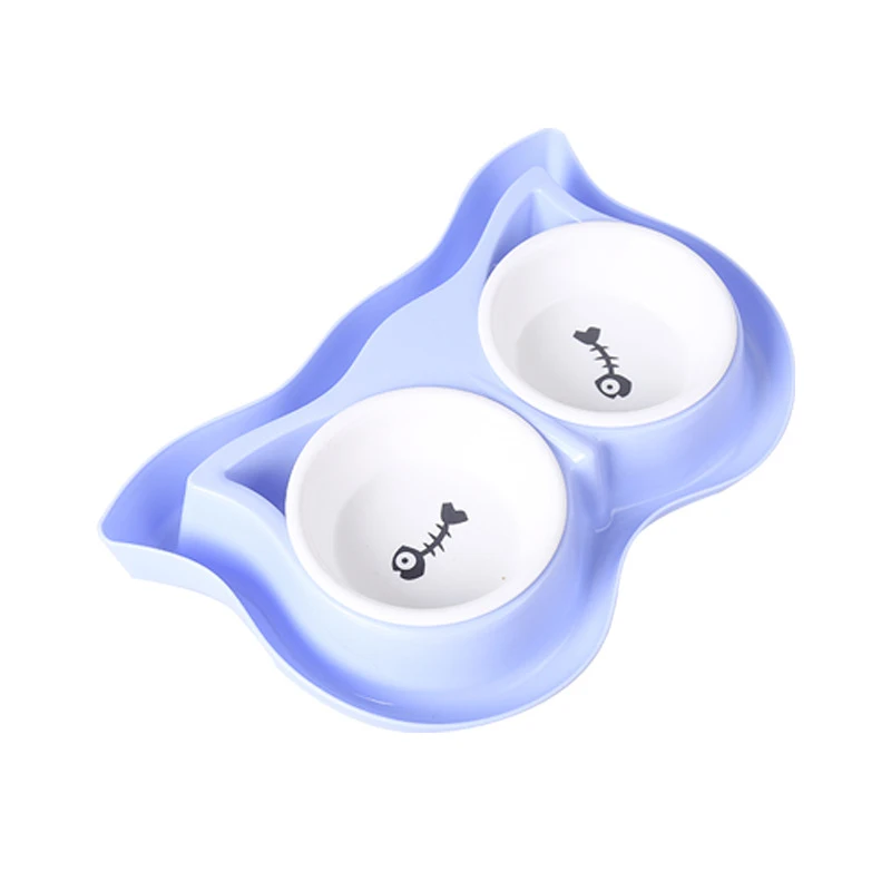 Blue Ceramics Set Керамическая миска для питомцев кошек, посуда для домашних животных, миска для воды, 2 миски для маленьких собак, миска для кормления, пластиковая рама, противоскользящие принадлежности для домашних животных, миска для кормления кошек - Цвет: Blue Ceramics Set